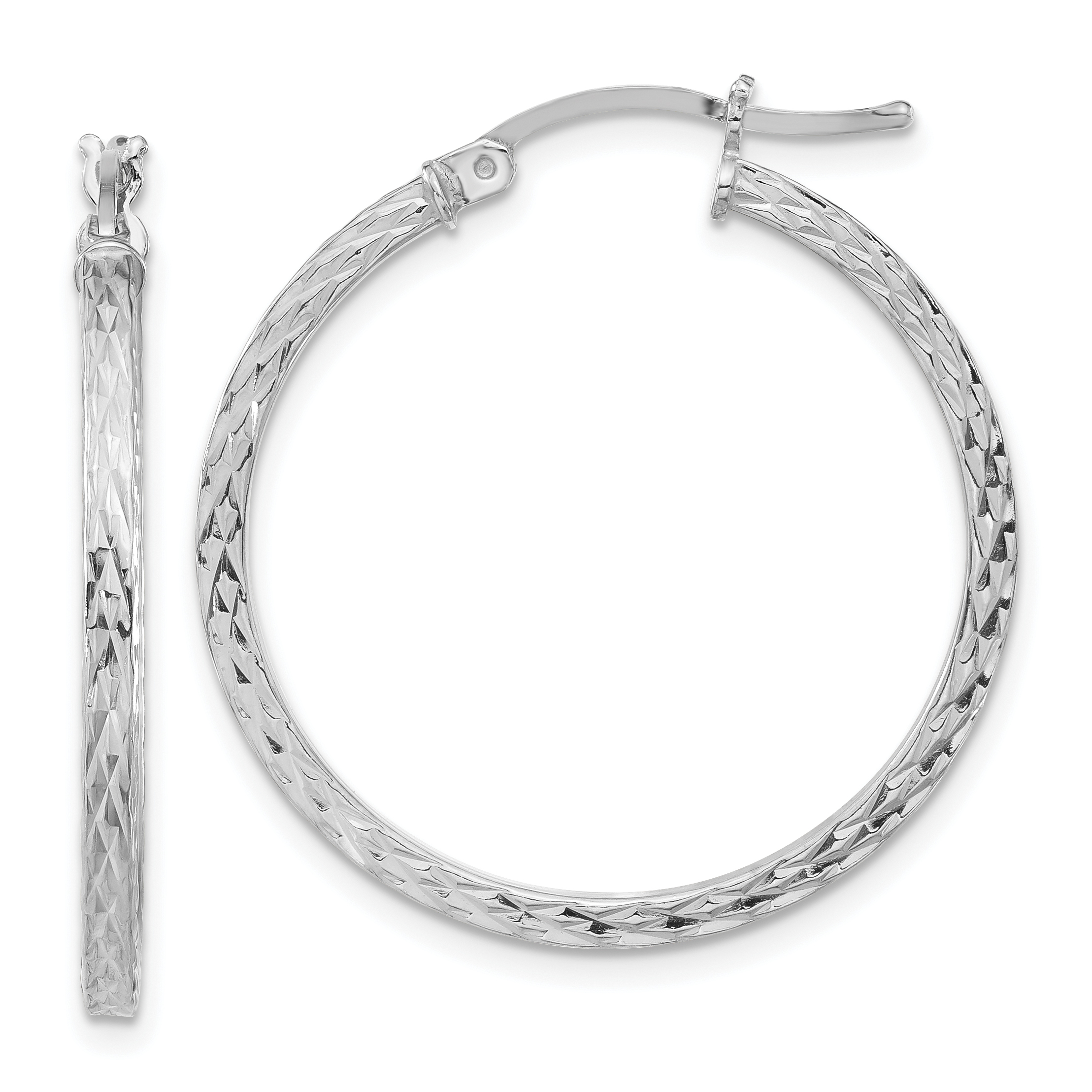 Sterling Silver Rhodium-plated Diamond-cut 2x30mm Square Tube Hoop Earrings (QE8112)
