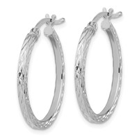 Sterling Silver Rhodium-plated Diamond-cut 2x 25mm Square Tube Hoop Earrings view 2