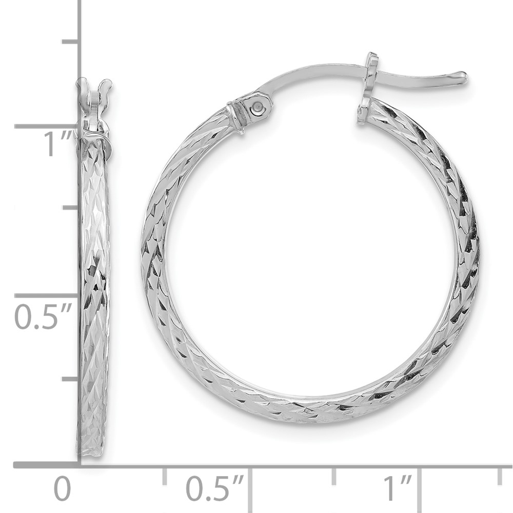 Sterling Silver Rhodium-plated Diamond-cut 2x25mm Square Tube Hoop Earrings (QE8113)