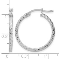 Sterling Silver Rhodium-plated Diamond-cut 2x 25mm Square Tube Hoop Earrings view 4