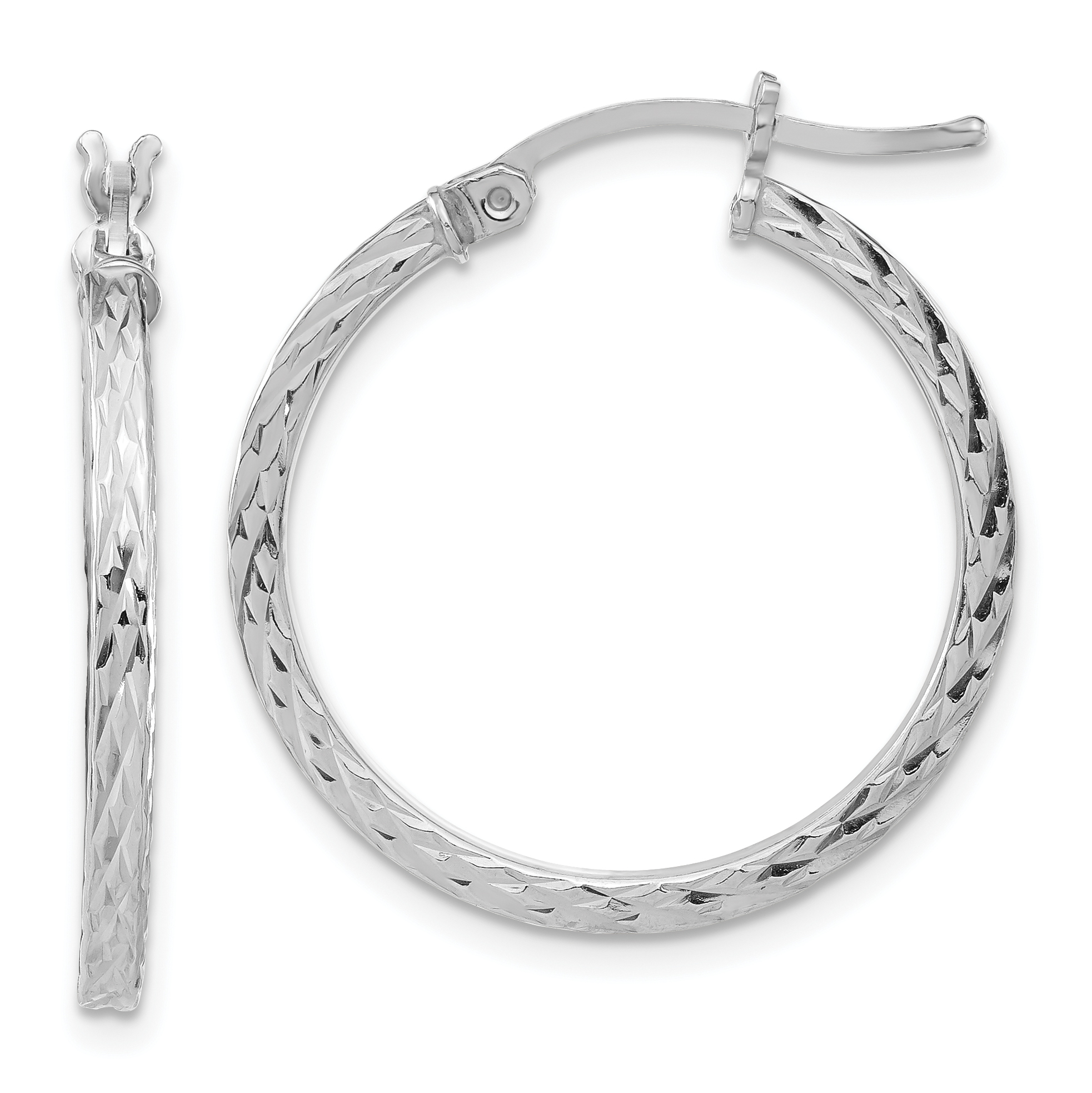 Sterling Silver Rhodium-plated Diamond-cut 2x25mm Square Tube Hoop Earrings (QE8113)