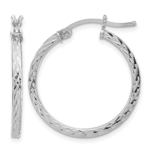 Sterling Silver Rhodium-plated Diamond-cut 2x 25mm Square Tube Hoop Earrings