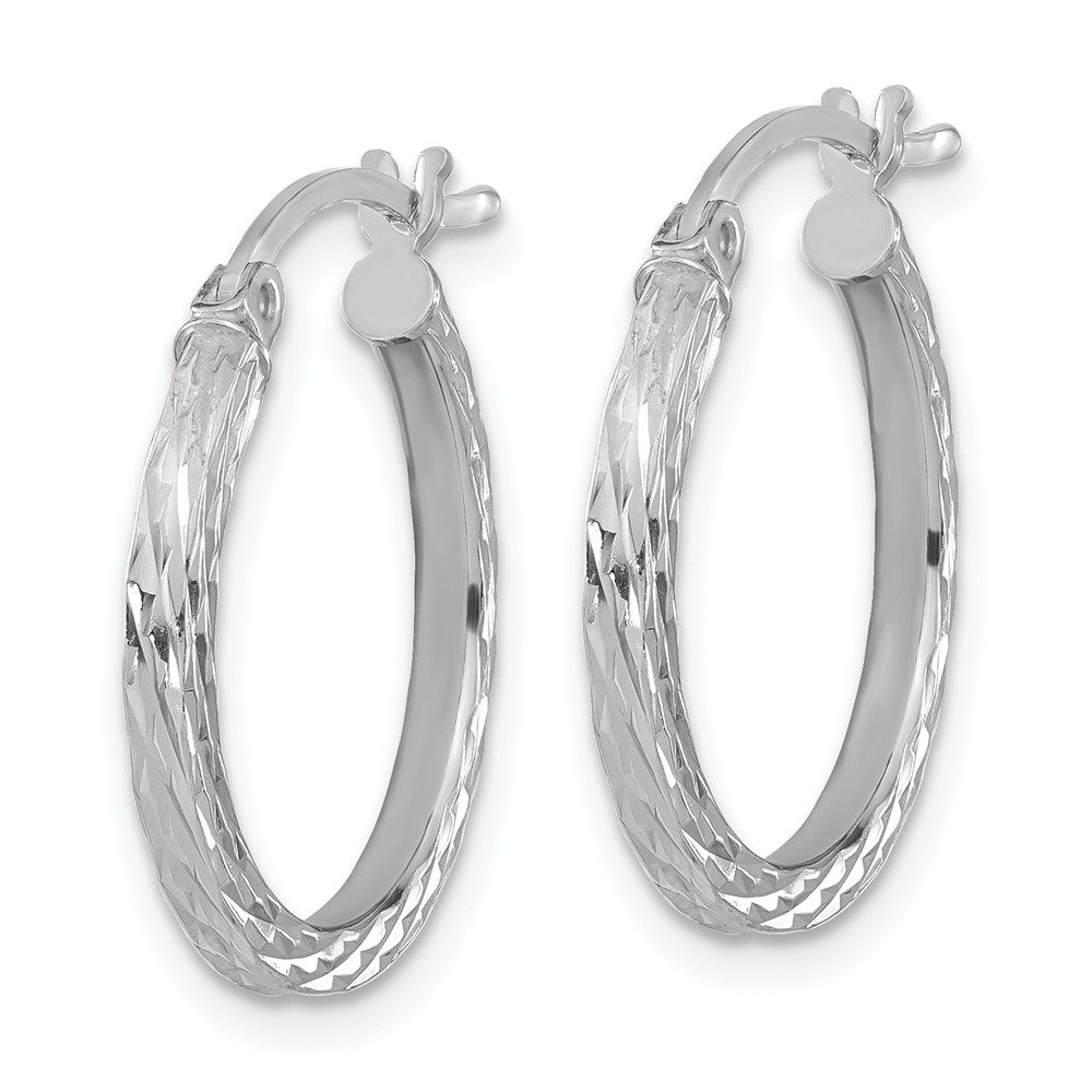 Sterling Silver Rhodium-plated Diamond-cut 2x20mm Square Tube Hoop Earrings (QE8114)