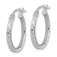 Sterling Silver Rhodium-plated Diamond-cut 2x 20mm Square Tube Hoop Earrings view 2