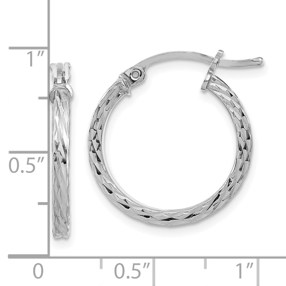 Sterling Silver Rhodium-plated Diamond-cut 2x20mm Square Tube Hoop Earrings (QE8114)