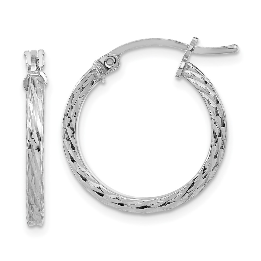 Sterling Silver Rhodium-plated Diamond-cut 2x20mm Square Tube Hoop Earrings (QE8114)