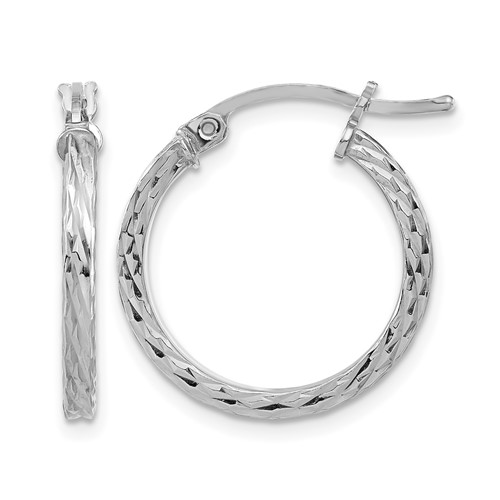 Sterling Silver Rhodium-plated Diamond-cut 2x 20mm Square Tube Hoop Earrings