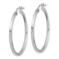 Sterling Silver Rhodium-plated Diamond-cut 2x 35mm Square Tube Hoop Earrings view 2
