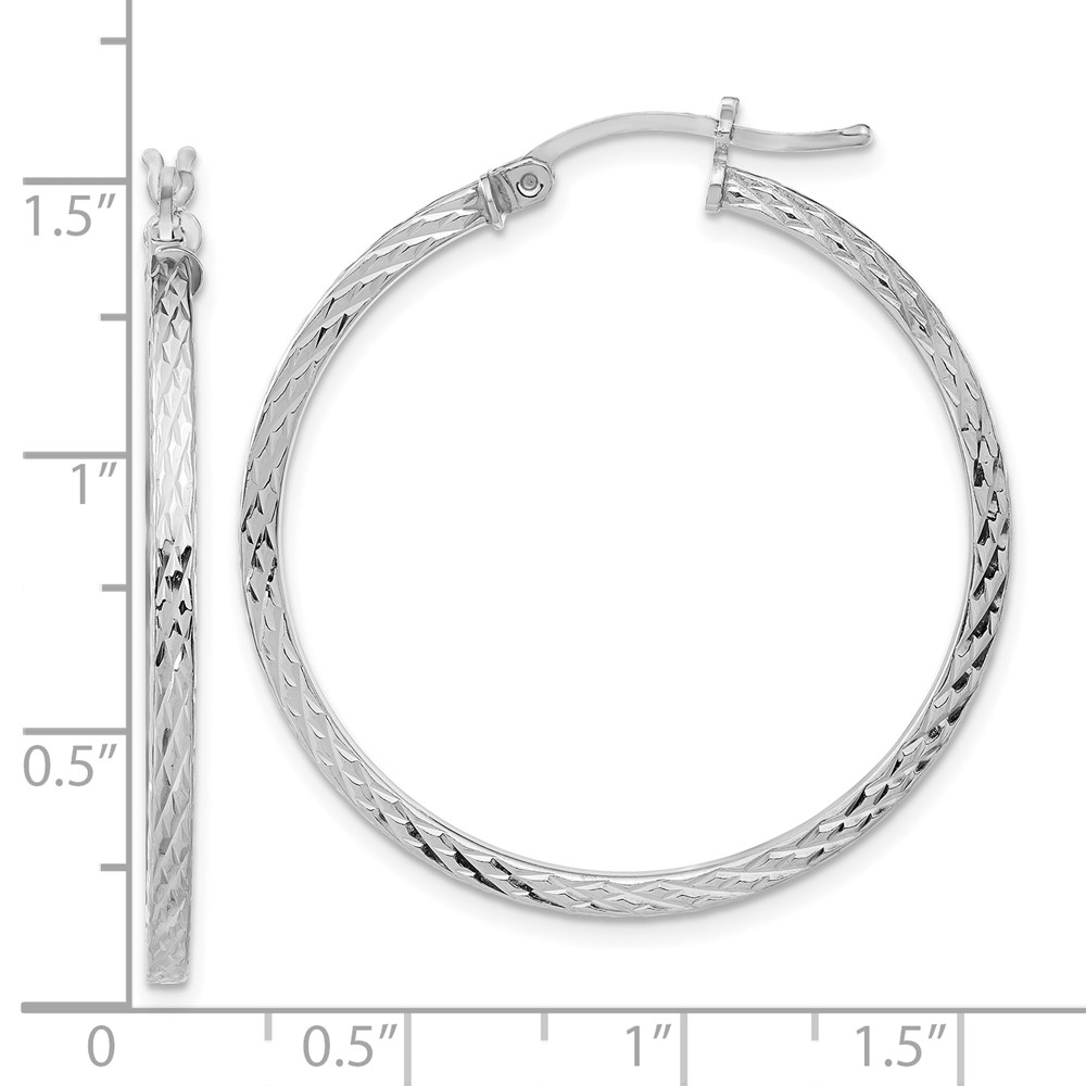 Sterling Silver Rhodium-plated Diamond-cut 2x35mm Square Tube Hoop Earrings (QE8115)
