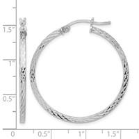 Sterling Silver Rhodium-plated Diamond-cut 2x 35mm Square Tube Hoop Earrings view 4