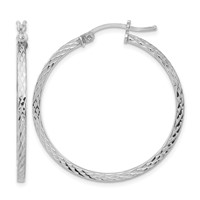 Sterling Silver Rhodium-plated Diamond-cut 2x 35mm Square Tube Hoop Earrings view 1