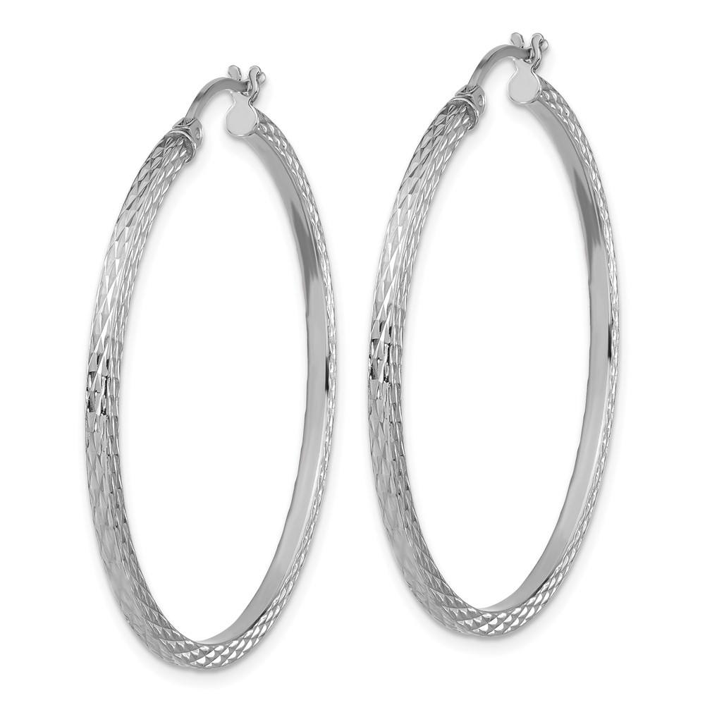 Sterling Silver Rhodium-plated Diamond-cut 2x40mm Square Tube Hoop Earrings (QE8116)