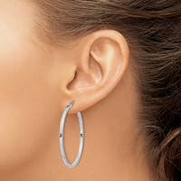 Sterling Silver Rhodium-plated Diamond-cut 2x 40mm Square Tube Hoop Earrings view 3