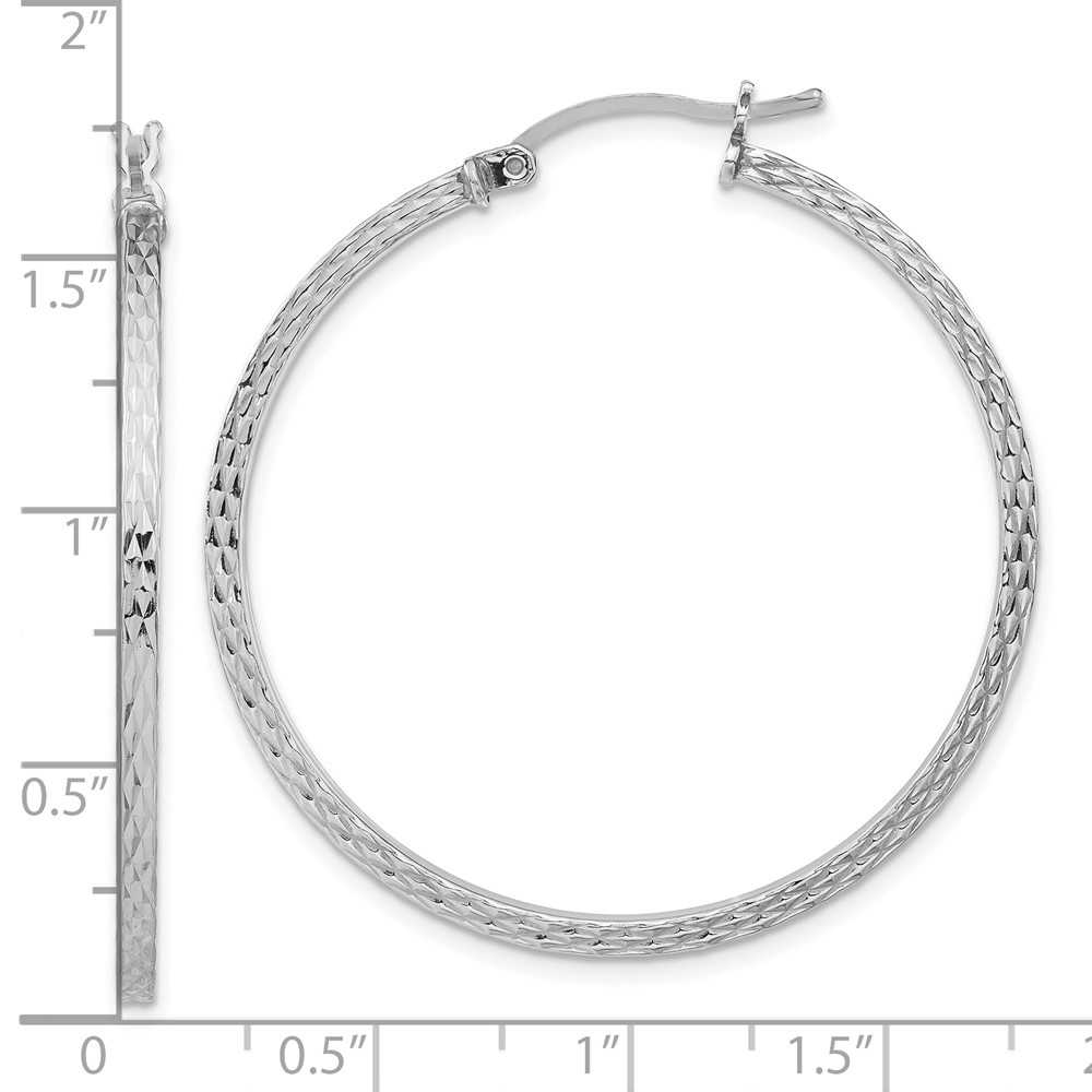 Sterling Silver Rhodium-plated Diamond-cut 2x40mm Square Tube Hoop Earrings (QE8116)