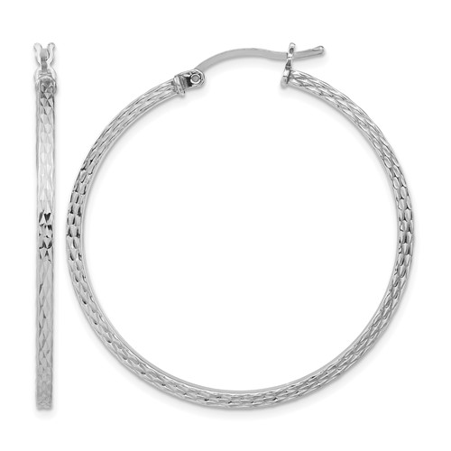Sterling Silver Rhodium-plated Diamond-cut 2x 40mm Square Tube Hoop Earrings