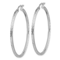 Sterling Silver Rhodium-plated Diamond-cut 2x 45mm Square Tube Hoop Earrings view 2