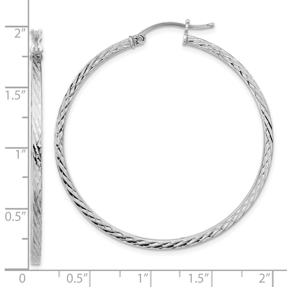 Sterling Silver Rhodium-plated Diamond-cut 2x45mm Square Tube Hoop Earrings (QE8117)