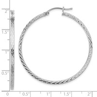 Sterling Silver Rhodium-plated Diamond-cut 2x 45mm Square Tube Hoop Earrings view 4
