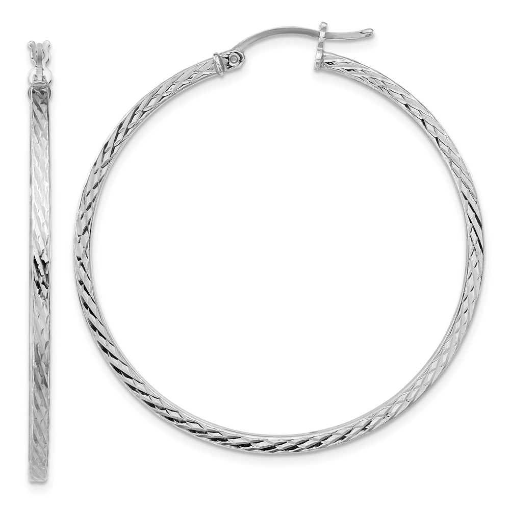Sterling Silver Rhodium-plated Diamond-cut 2x45mm Square Tube Hoop Earrings (QE8117)