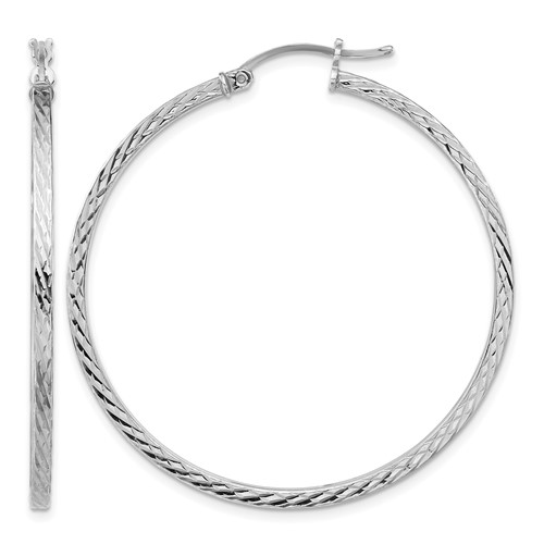 Sterling Silver Rhodium-plated Diamond-cut 2x 45mm Square Tube Hoop Earrings