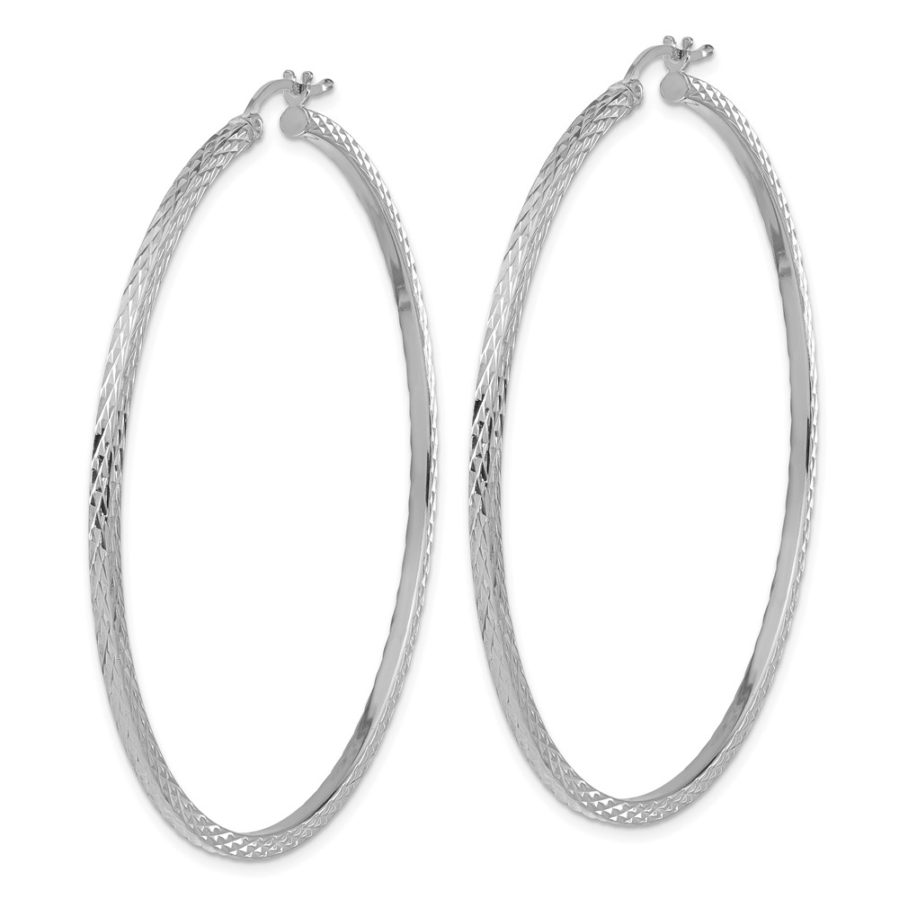 Sterling Silver Rhodium-plated Diamond-cut 2x60mm Square Tube Hoop Earrings (QE8118)