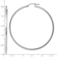 Sterling Silver Rhodium-plated Diamond-cut 2x 60mm Square Tube Hoop Earrings view 4