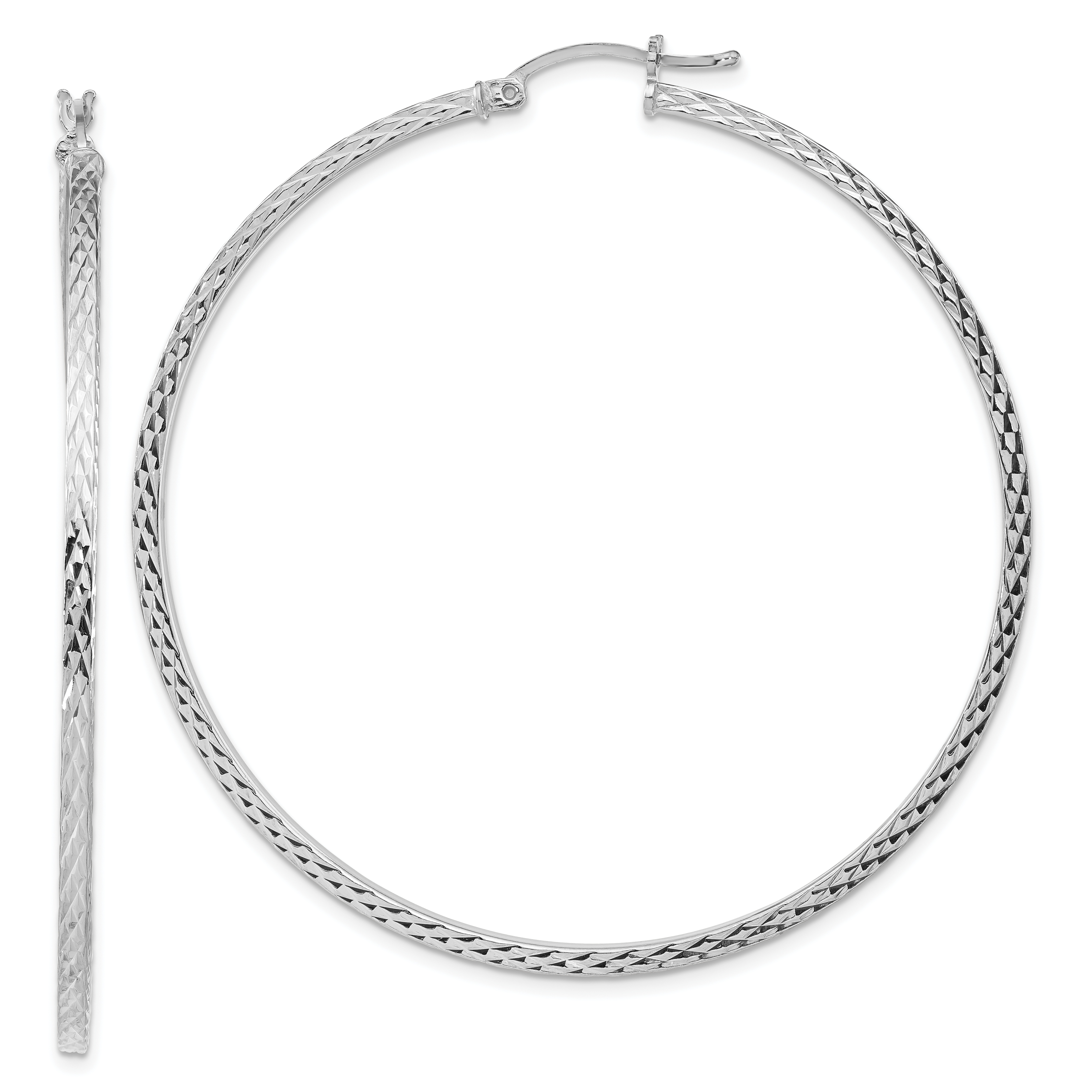 Sterling Silver Rhodium-plated Diamond-cut 2x60mm Square Tube Hoop Earrings (QE8118)