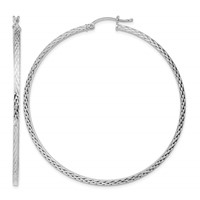 Sterling Silver Rhodium-plated Diamond-cut 2x 60mm Square Tube Hoop Earrings view 1
