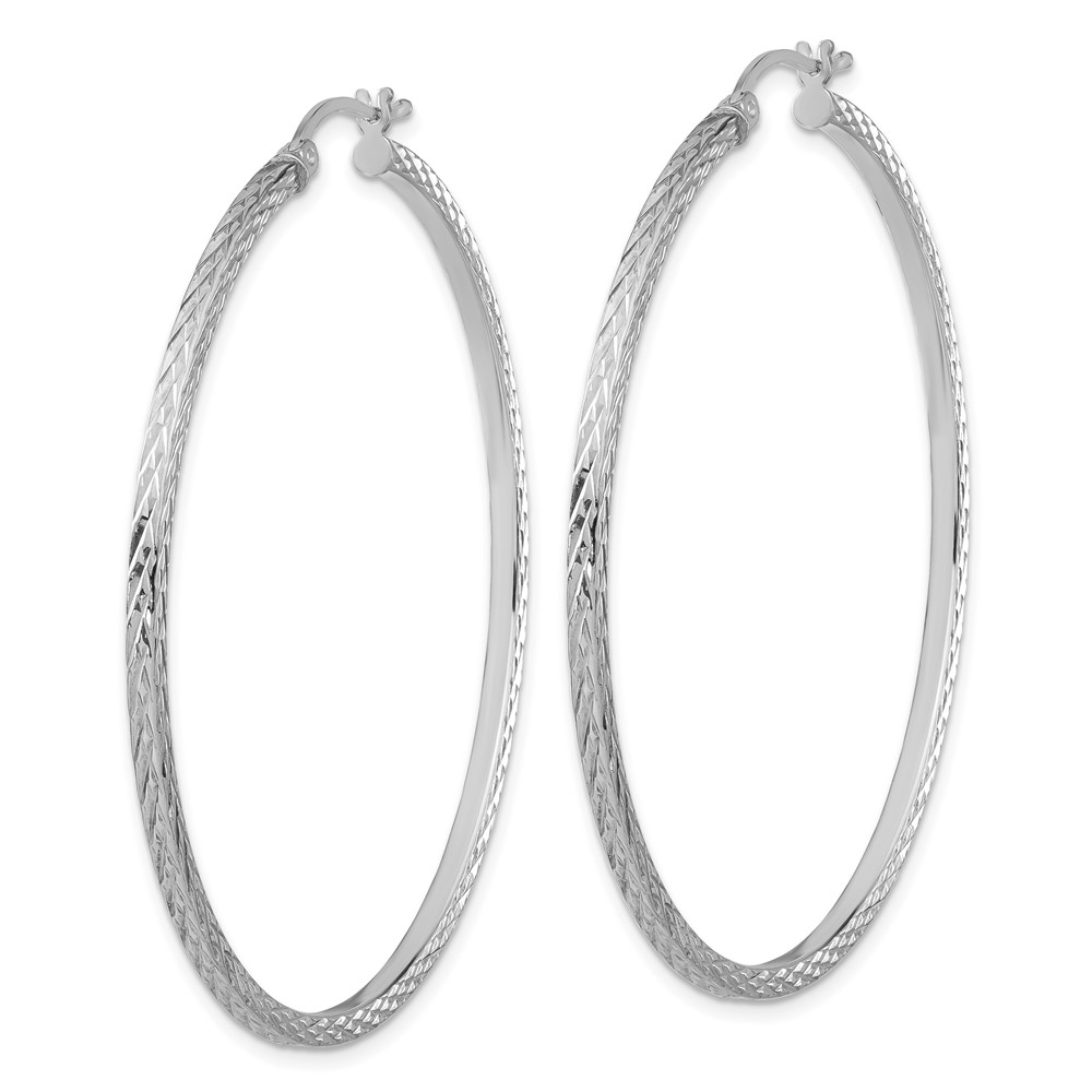 Sterling Silver Rhodium-plated Diamond-cut 2x55mm Square Tube Hoop Earrings (QE8119)