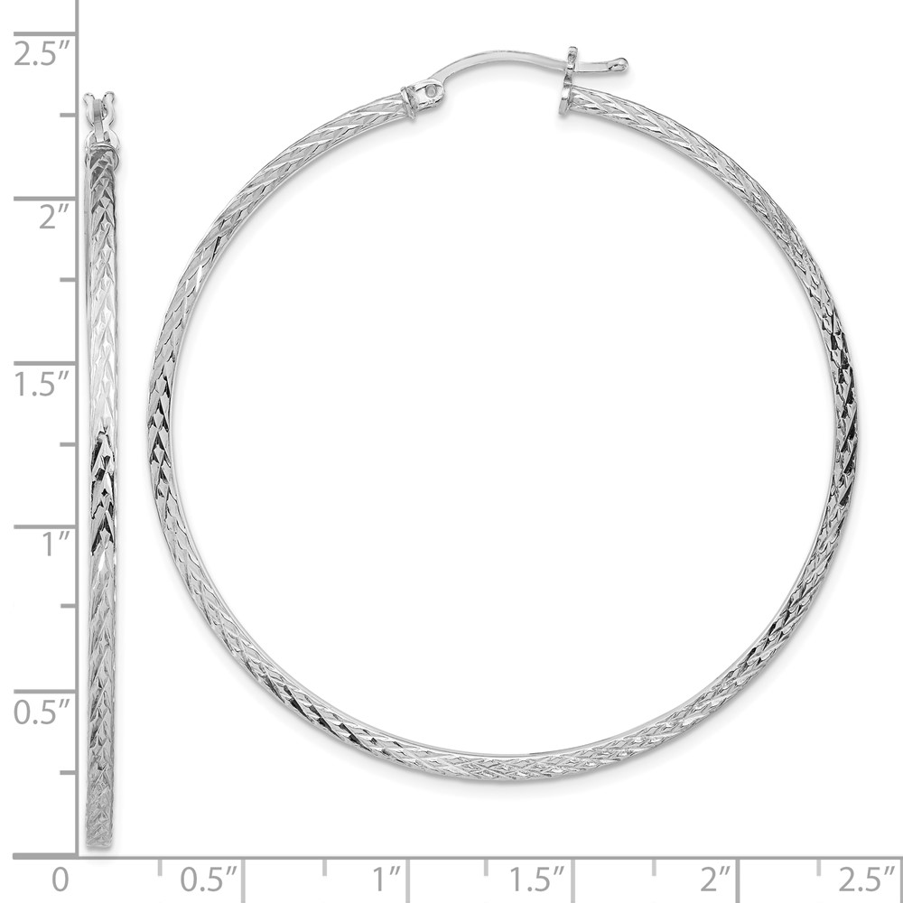 Sterling Silver Rhodium-plated Diamond-cut 2x55mm Square Tube Hoop Earrings (QE8119)