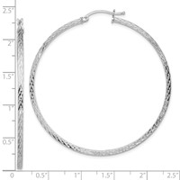 Sterling Silver Rhodium-plated Diamond-cut 2x 55mm Square Tube Hoop Earrings view 4