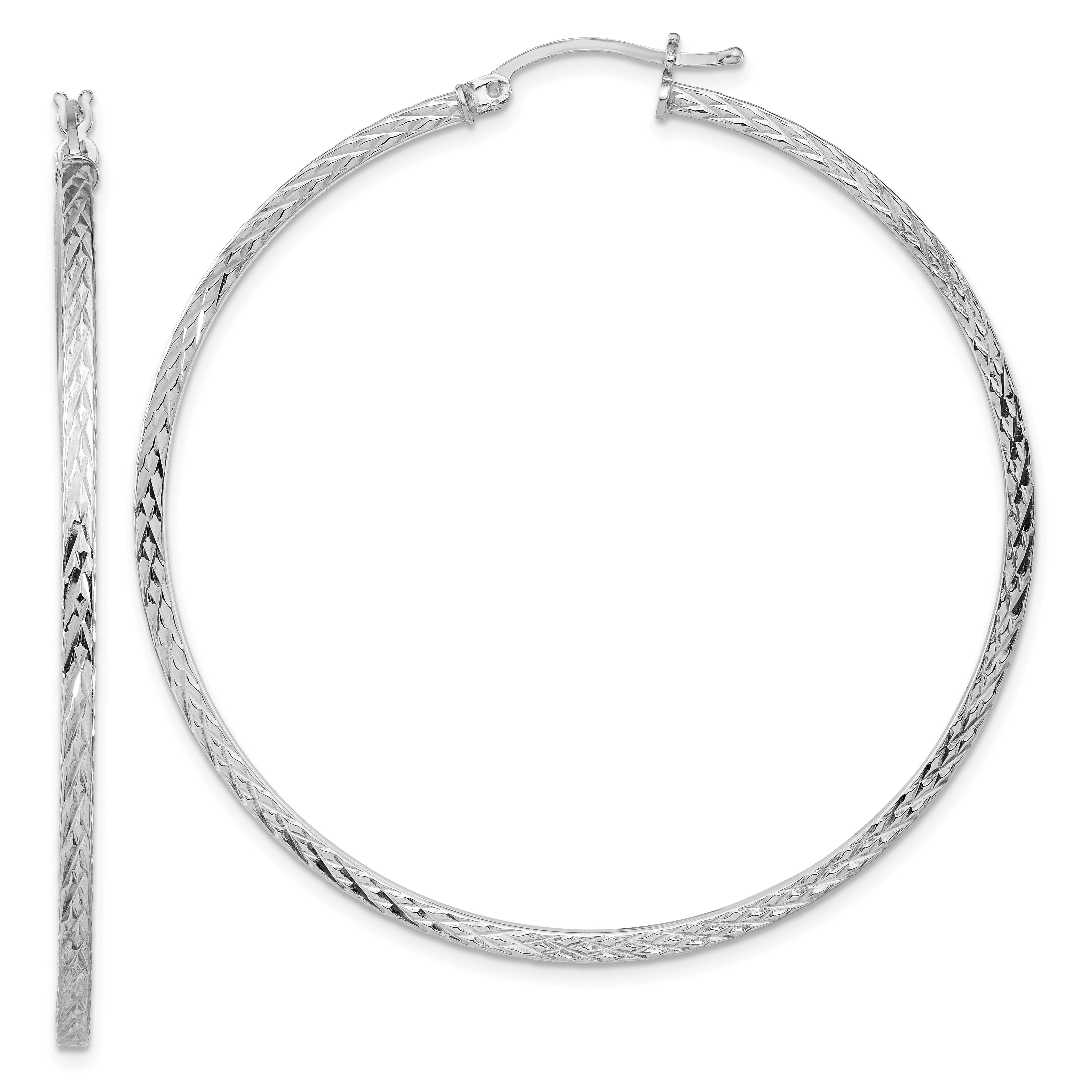 Sterling Silver Rhodium-plated Diamond-cut 2x55mm Square Tube Hoop Earrings (QE8119)
