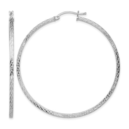 Sterling Silver Rhodium-plated Diamond-cut 2x 55mm Square Tube Hoop Earrings