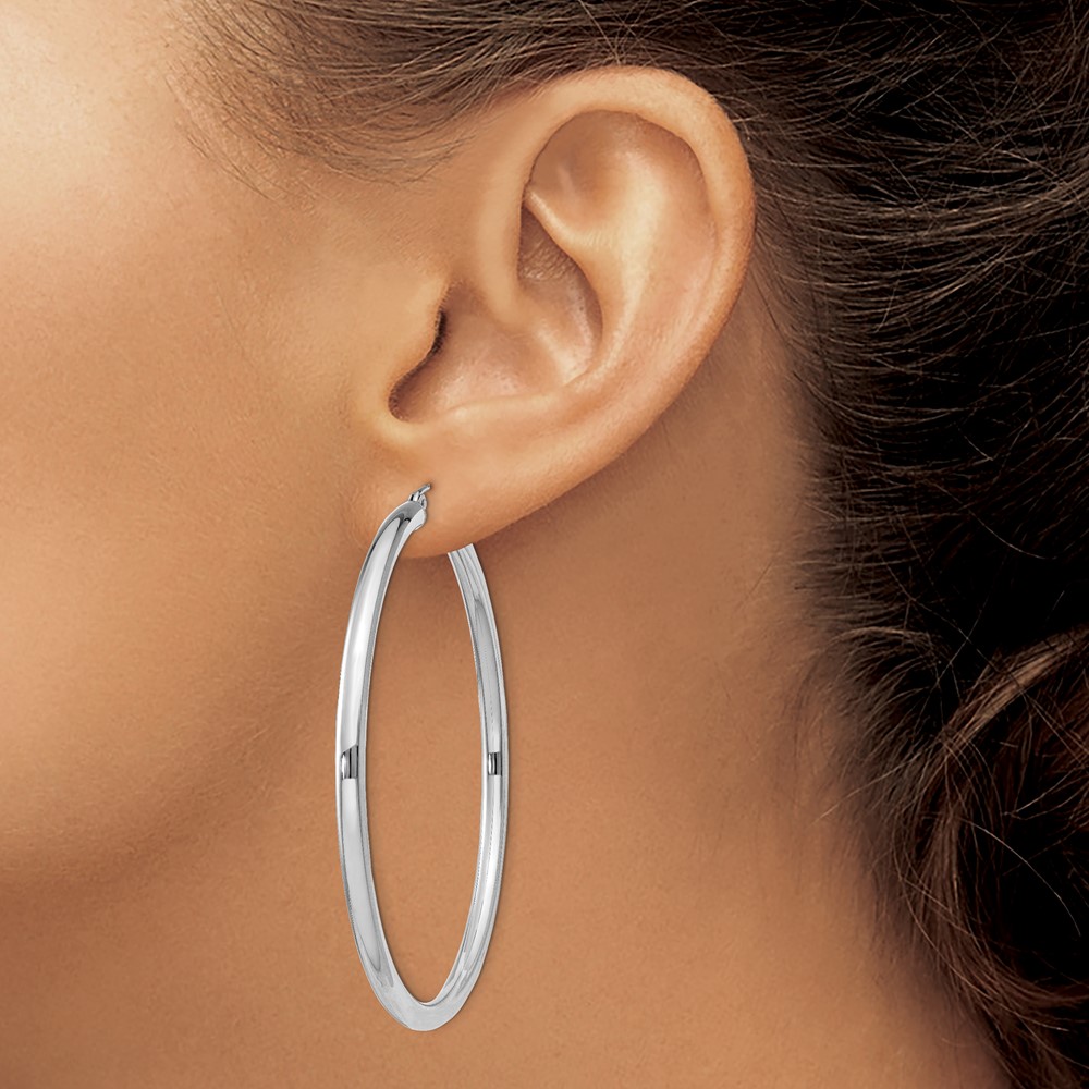 Sterling Silver Rhodium-plated 3mm Round Hoop Earrings (QE812)