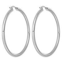 Sterling Silver Rhodium-plated 3mm Round Hoop Earrings view 4