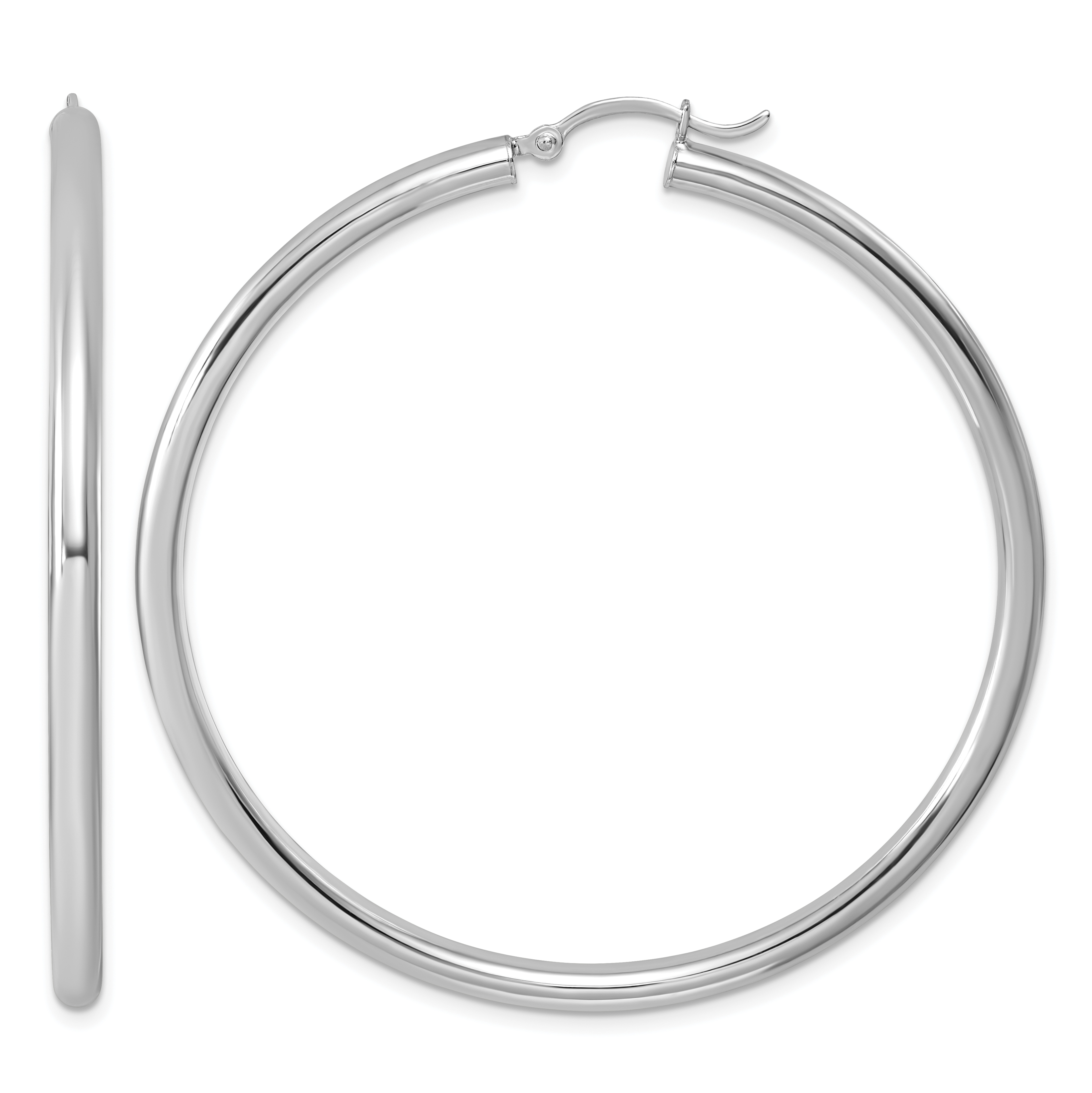 Sterling Silver Rhodium-plated 3mm Round Hoop Earrings (QE812)