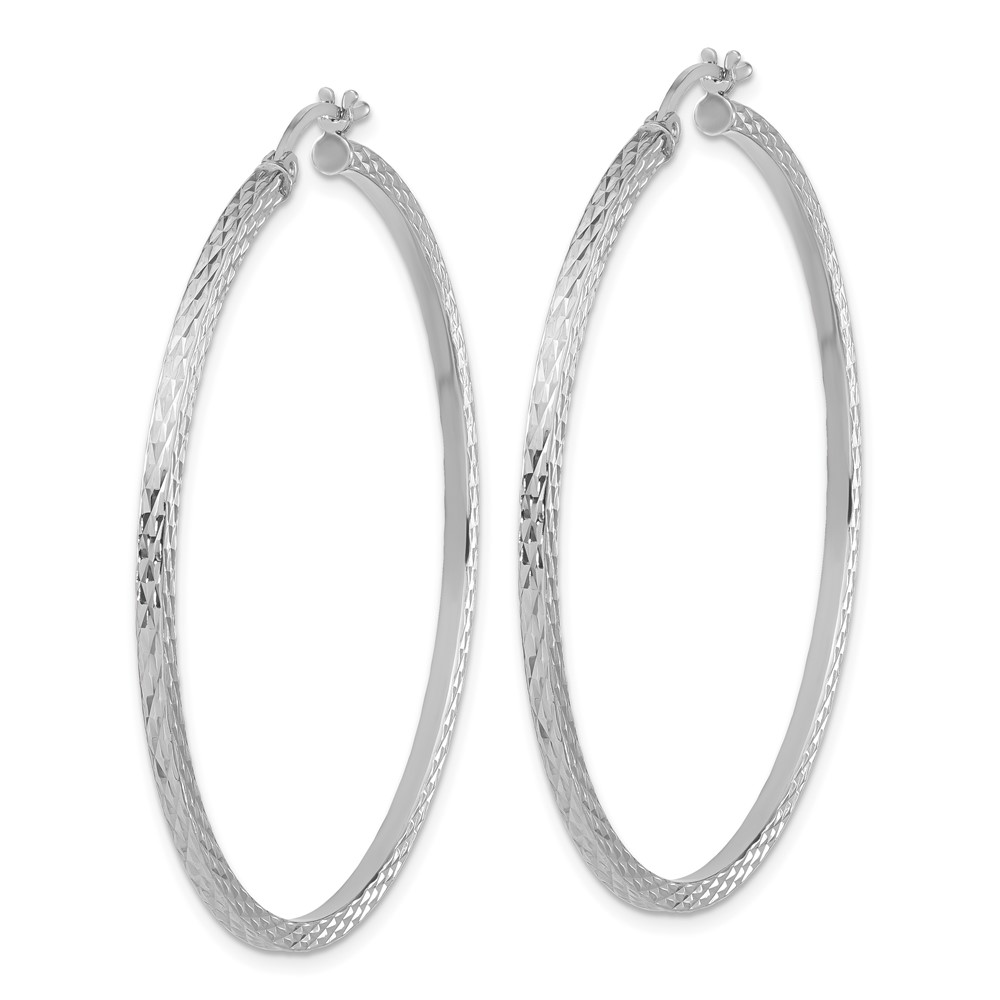 Sterling Silver Rhodium-plated Diamond-cut 2x50mm Square Tube Hoop Earrings (QE8120)