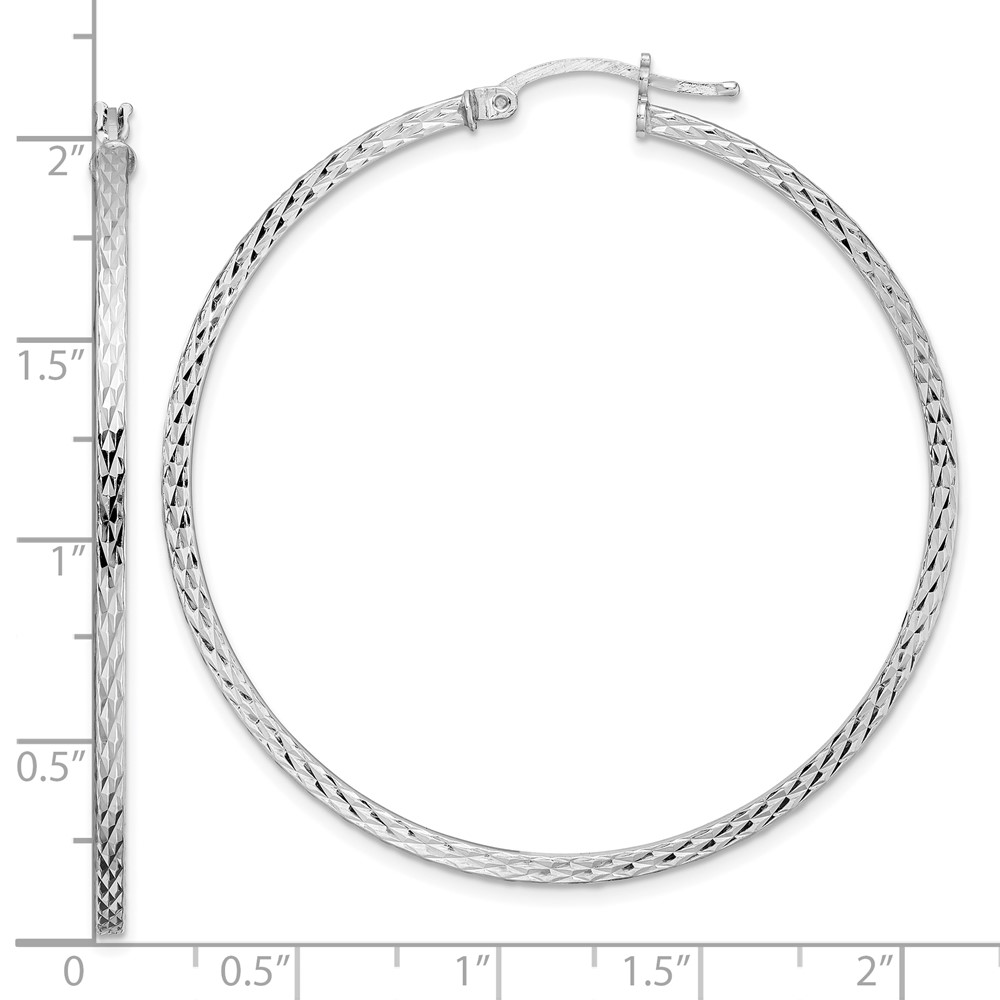 Sterling Silver Rhodium-plated Diamond-cut 2x50mm Square Tube Hoop Earrings (QE8120)