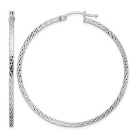 Sterling Silver Rhodium-plated Diamond-cut 2x 50mm Square Tube Hoop Earrings view 1