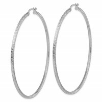 Sterling Silver Rhodium-plated Diamond-cut 2x 70mm Square Tube Hoop Earrings view 2