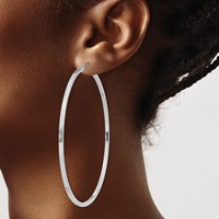 Sterling Silver Rhodium-plated Diamond-cut 2x 70mm Square Tube Hoop Earrings view 3