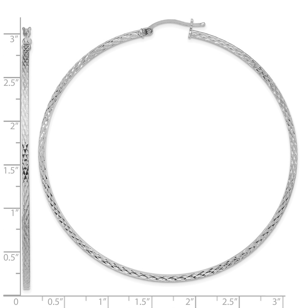 Sterling Silver Rhodium-plated Diamond-cut 2x70mm Square Tube Hoop Earrings (QE8121)