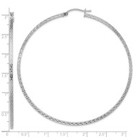 Sterling Silver Rhodium-plated Diamond-cut 2x 70mm Square Tube Hoop Earrings view 4