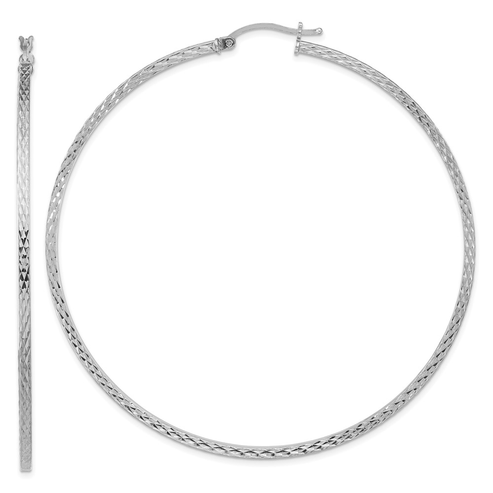 Sterling Silver Rhodium-plated Diamond-cut 2x70mm Square Tube Hoop Earrings (QE8121)