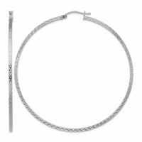 Sterling Silver Rhodium-plated Diamond-cut 2x 70mm Square Tube Hoop Earrings view 1