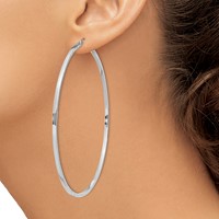 Sterling Silver Rhodium-plated Diamond-cut 2x 80mm Square Tube Hoop Earrings view 3