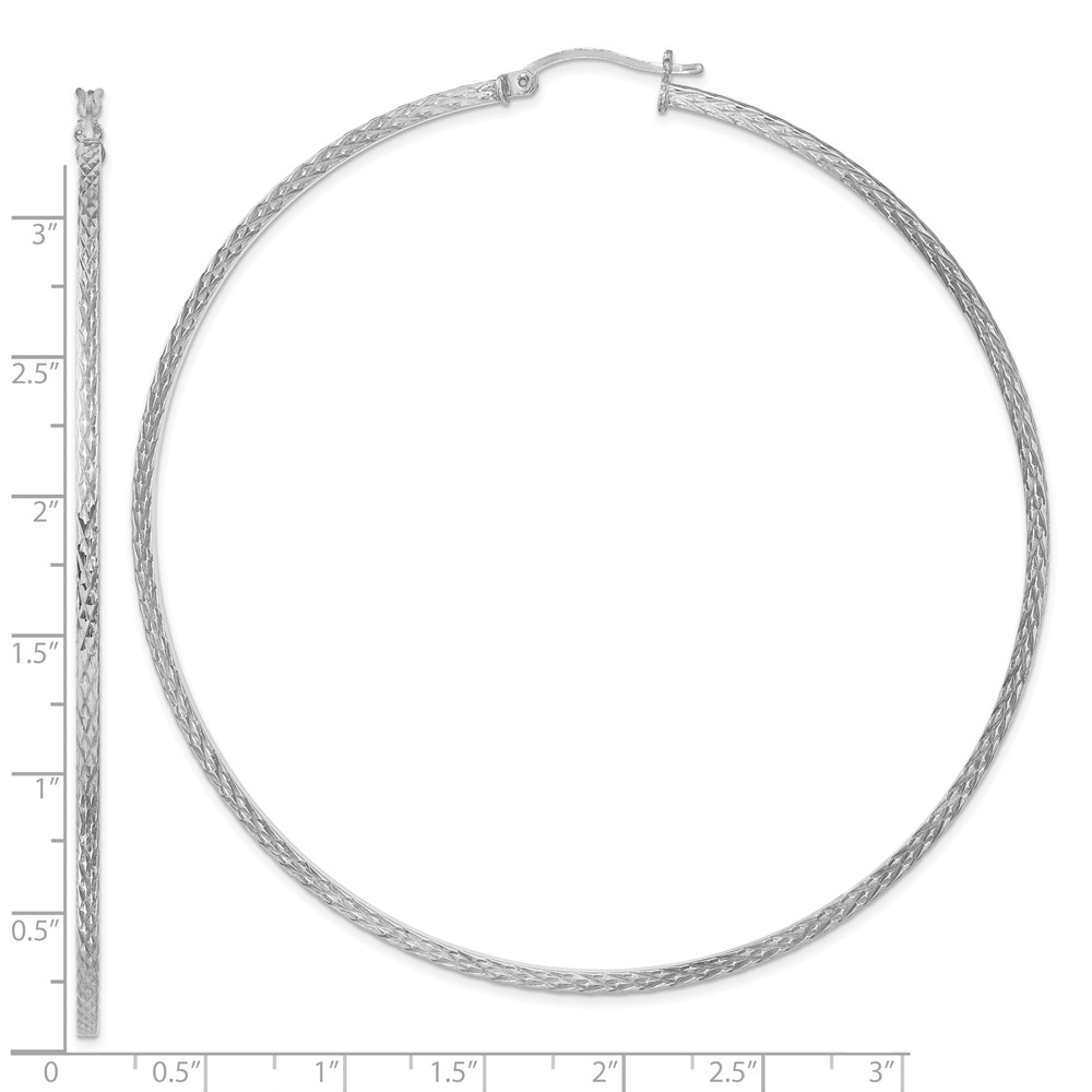 Sterling Silver Rhodium-plated Diamond-cut 2x80mm Square Tube Hoop Earrings (QE8122)