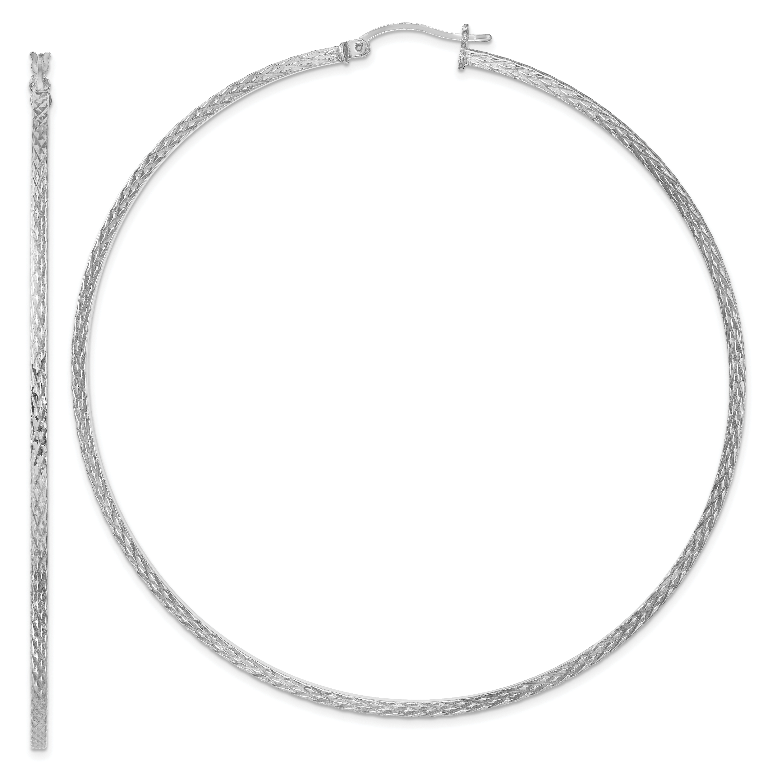 Sterling Silver Rhodium-plated Diamond-cut 2x80mm Square Tube Hoop Earrings (QE8122)