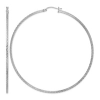 Sterling Silver Rhodium-plated Diamond-cut 2x 80mm Square Tube Hoop Earrings view 1