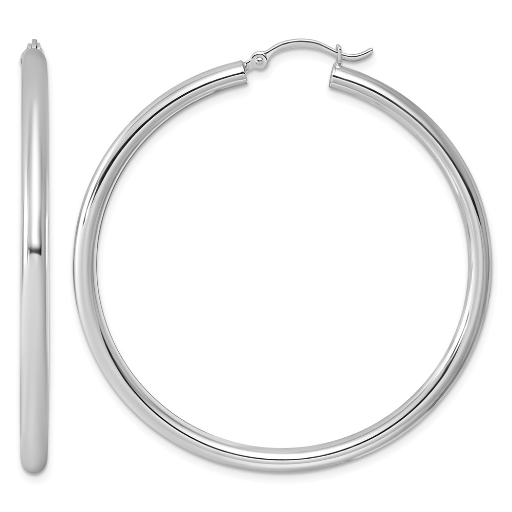 Sterling Silver Rhodium-plated 3mm Round Hoop Earrings (QE813)